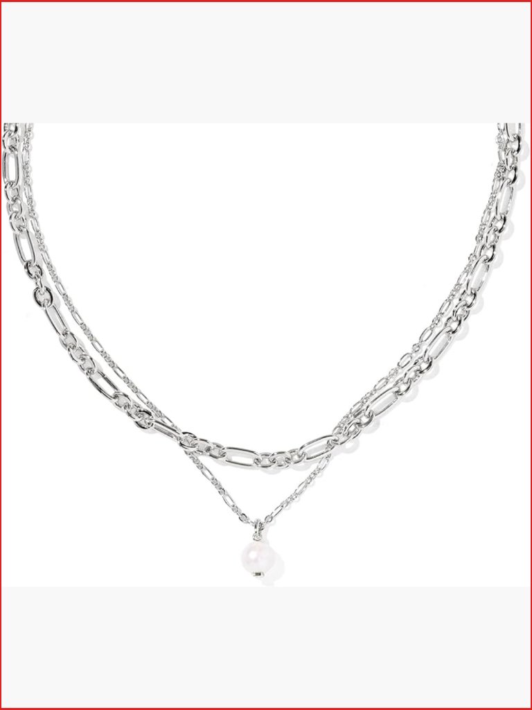 Rhodium-Plated Brass Multi Strand Necklace With Freshwater Cultured Pearl